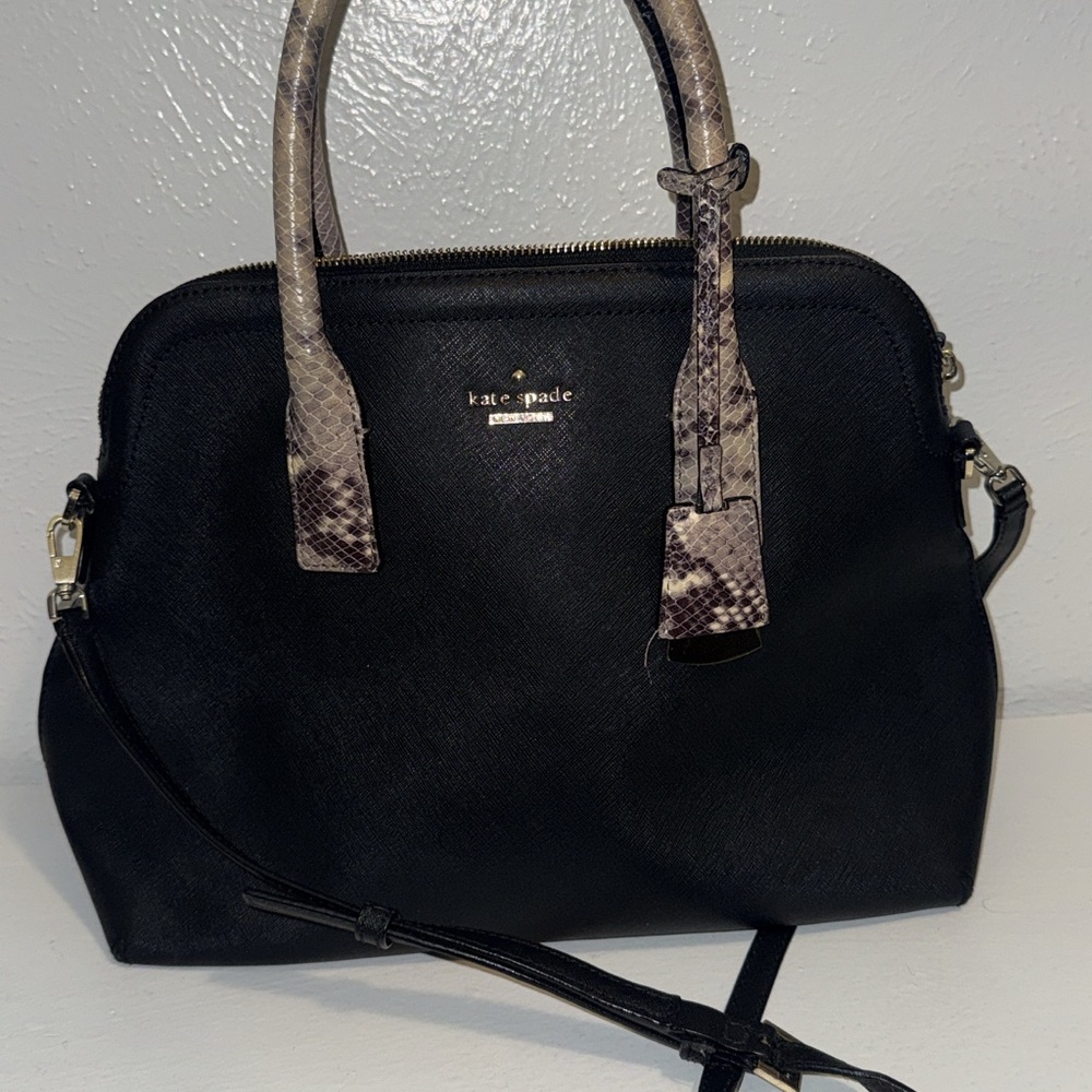 kate spade Black Satchel with Snakeskin-Pattern Handles